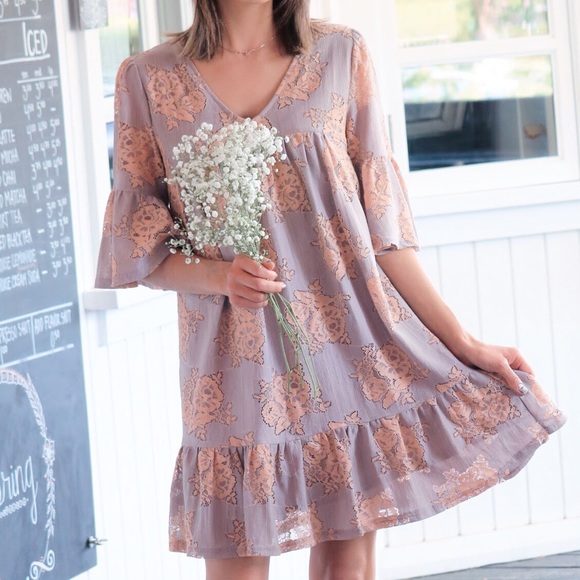 LAST1⭐️Love Letters Babydoll Lace Dress In Taupe⭐️ - Picture 3 of 7